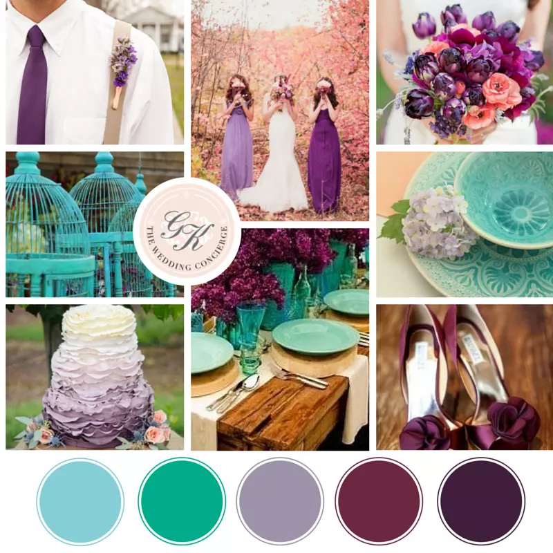 Countryside Purple Turquoise Wedding Inspiration Board